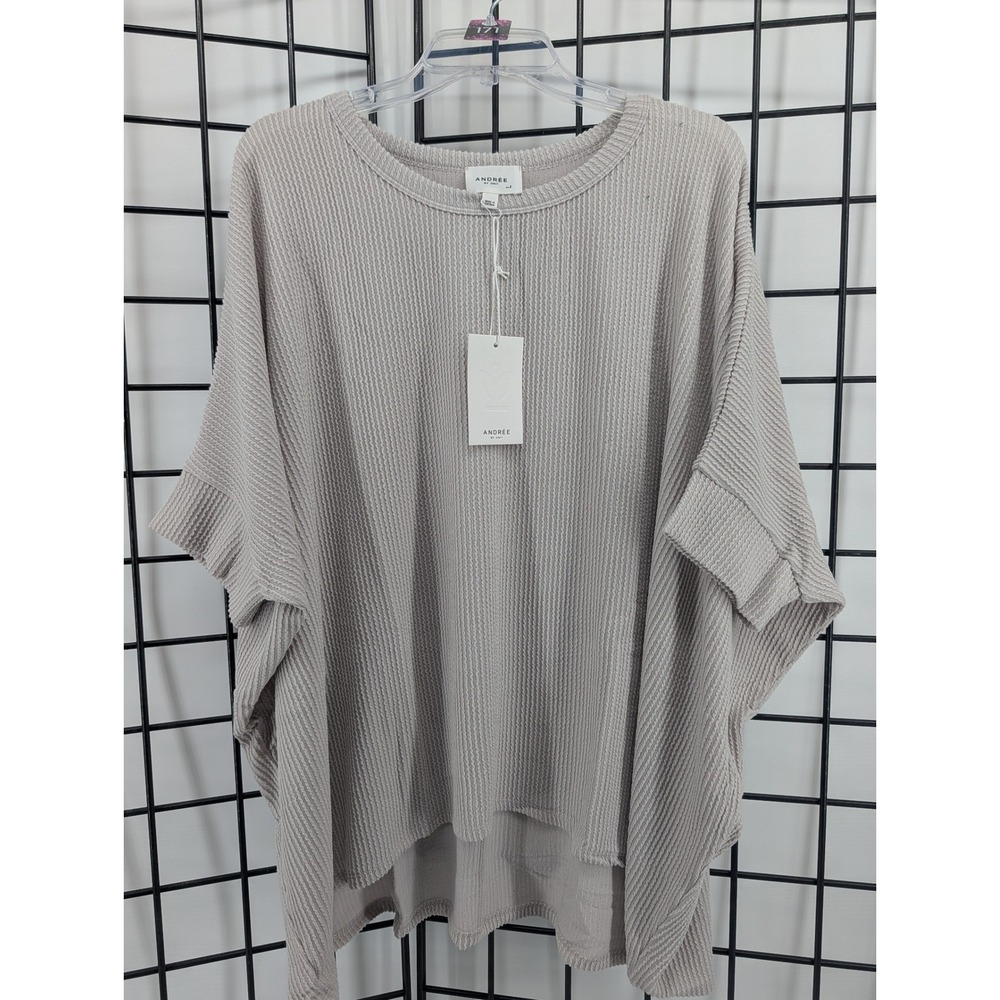 Andree by Unit Top Women S/M Grey New Waffle Knit Oversized Short Sleeve MHS57